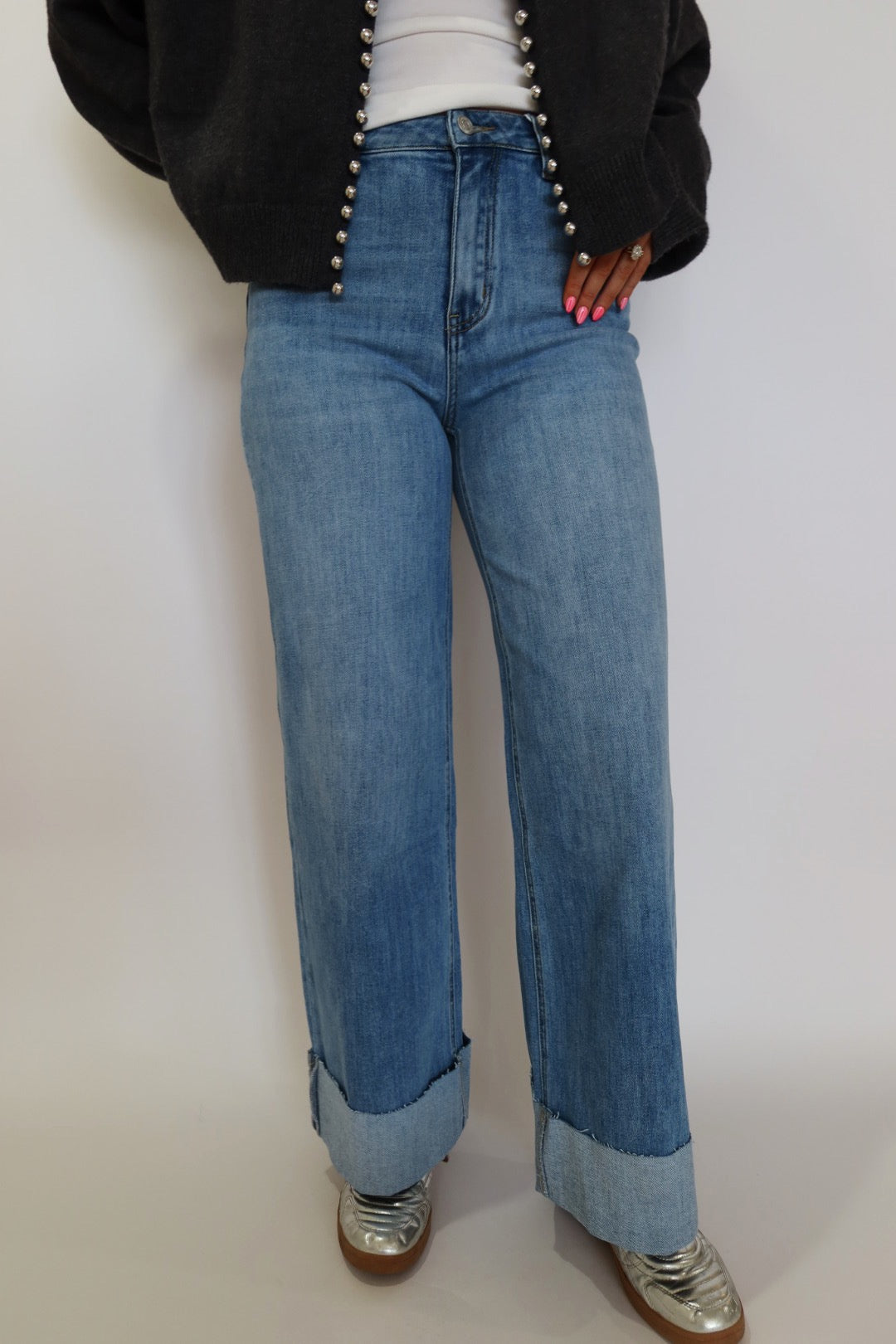 90s Stretch Cuffed Hem High Rise Straight Jeans