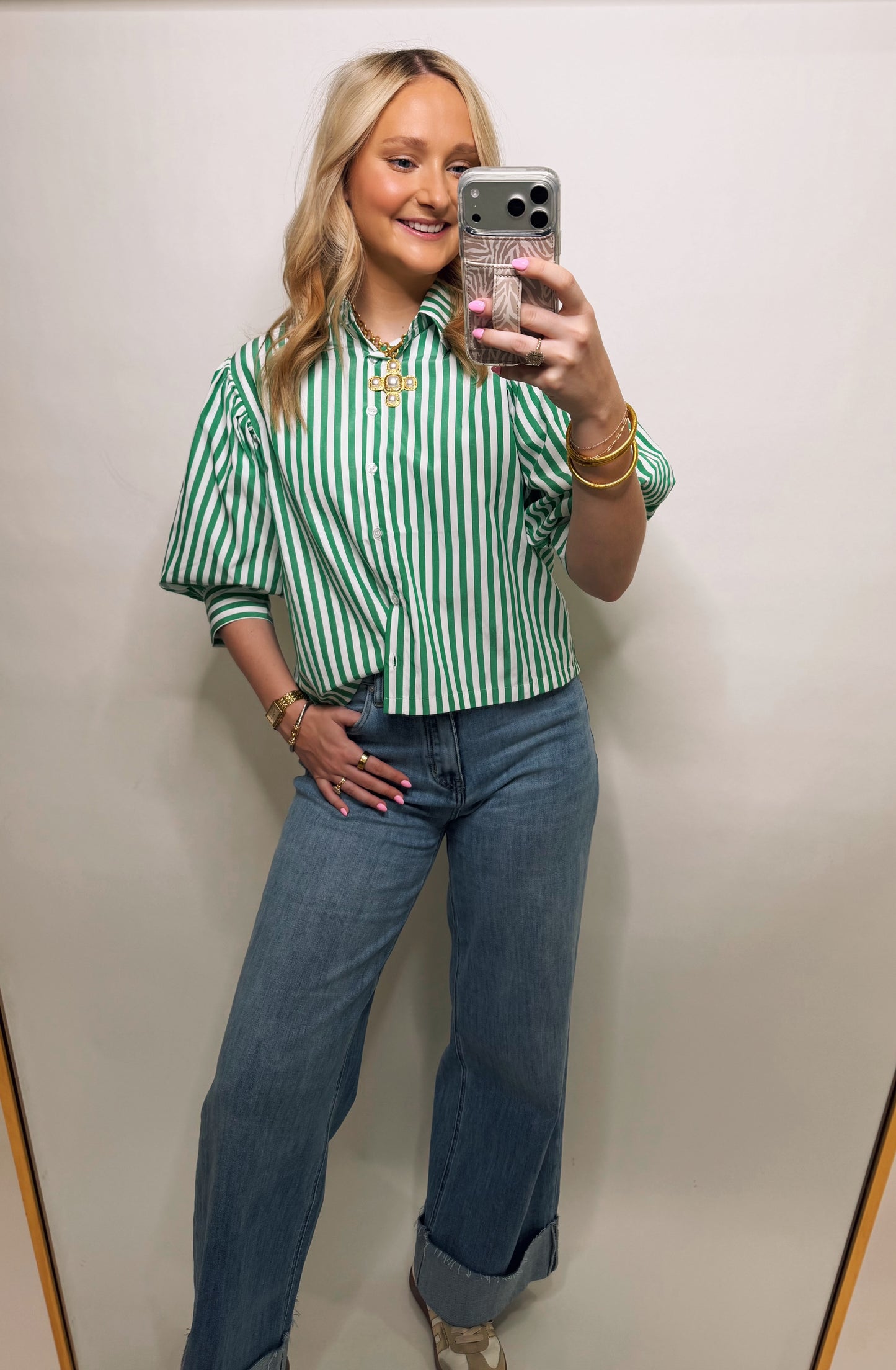 Green Striped Button Down