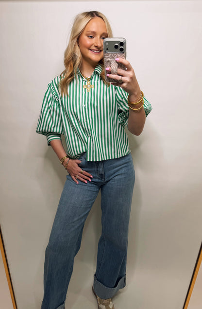 Green Striped Button Down