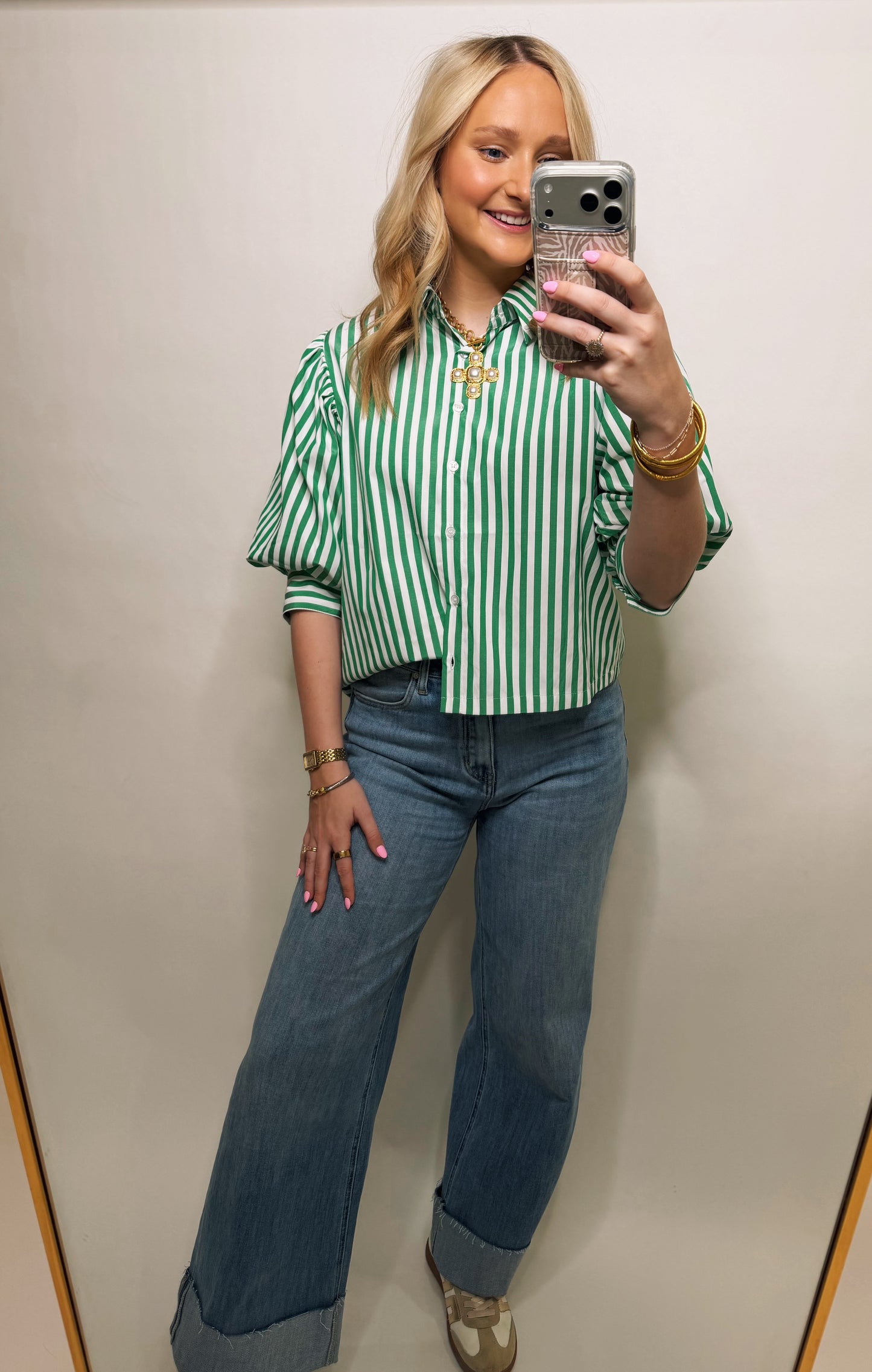 Green Striped Button Down