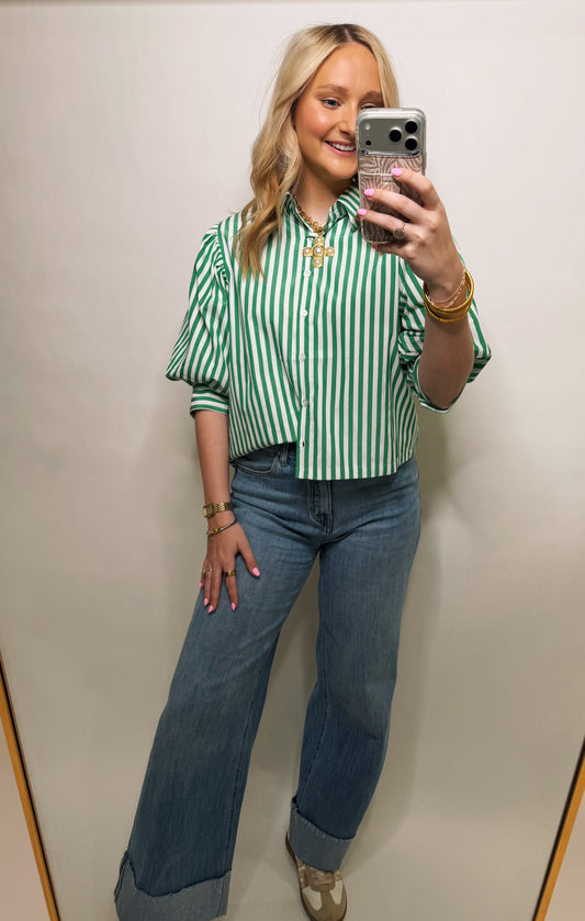 Green Striped Button Down