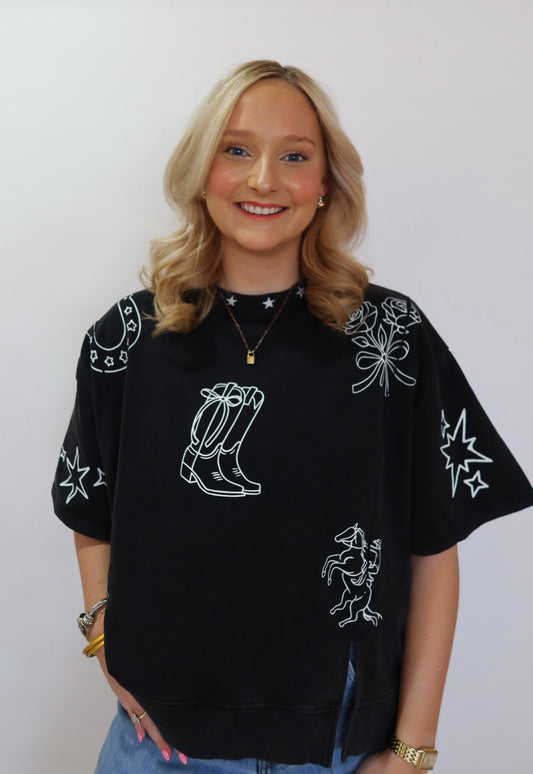 Mineral Washed Western Print Top