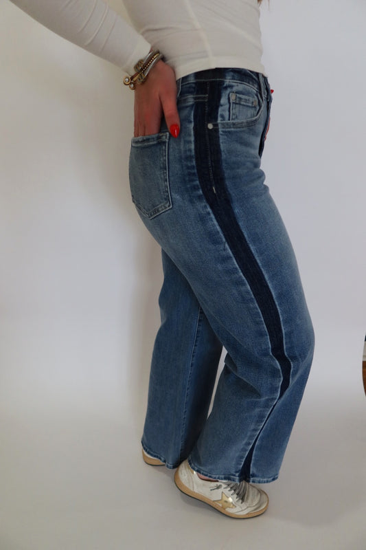 Side Stripe High-rise Straight Leg Jean