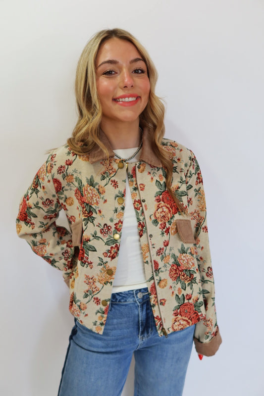 Floral Corduroy Collar Jacket